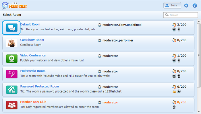 Room Logo in Room List, 123 Flash Chat Software