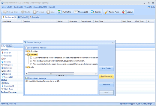 Canned Message of 123 Live Help, Live Support Software, Live Chat Help, Online Chat Hosting