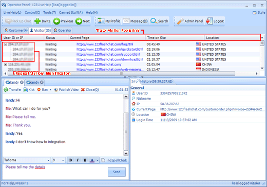 123 Live Help Chat Software Tracking Ability, Live Chat Hosting, Live Support Chat