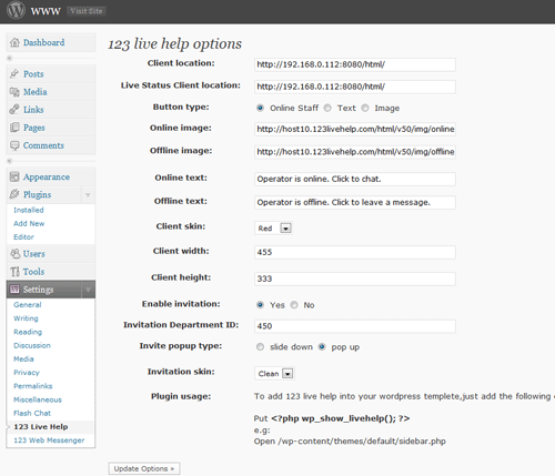 Set WordPress Live Help Chat in admin panel. With the special live support chat software, giving good customer service in your website.