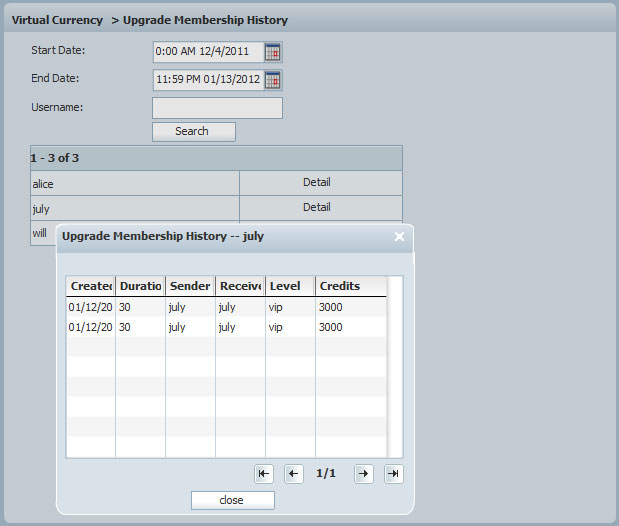 Upgrade Membership History Details in Admin Panel of 123 Flash Chat, Chat Software