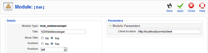 Joomla Control Panel of Web Messennger, Web Messenger, IM Software, Facebook Chat